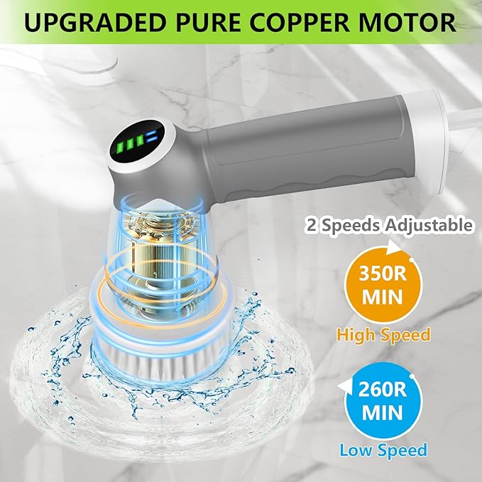 DAESUNG Electric Spin Scrubber, New Electric Bathroom Brush with 6 Replaceable Heads, Power Scrubber with LED Display, Electric Scrubbers for Cleaning Shower, Tile, Grout, Sink