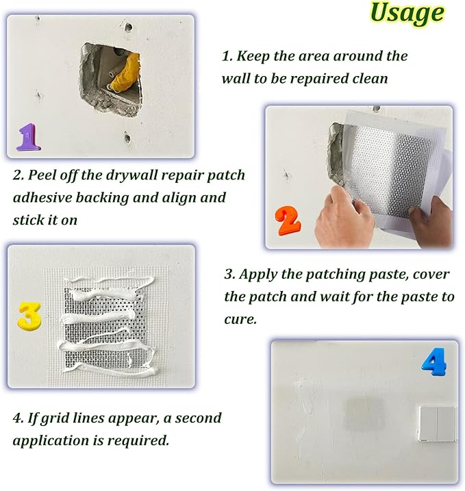 6 Pack 2 inch Wall Patch Repair, Drywall Patch Self-Adhesive Mesh Drywall Repair Patch and Fiberglass Repair Kit,Heavy Duty Dry Wall Hole Repair Patch for Drywall Plasterboard(2 x 2'')