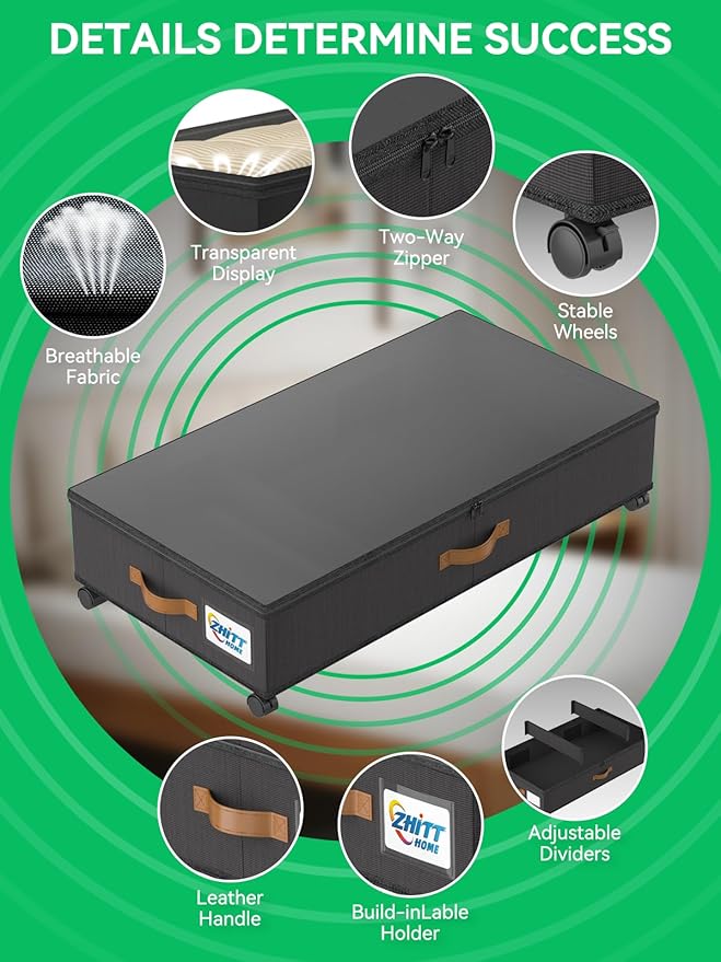 2Pack Under Bed Storage with Wheels, Scalable Under Bed Shoe Storage Containers, Clothes Organizer & Bedroom Furniture Organizers (Basic Style)