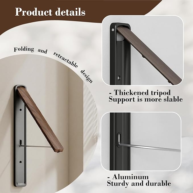 Retractable Wall Mounted Drying Rack - Foldable Clothes Hanger in Walnut or Oak Color for Laundry Room, Closet & Balcony (Oak, 1 Rack)