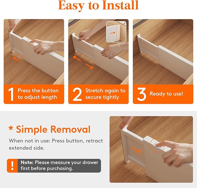 Lifewit 8 Pack 6" High Drawer Dividers 34-56cm/13.5-22" Adjustable Drawer Organizer for Clothes/Utensils, Expandable Drawer Separator in Dresser/Kitchen/Bedroom/Office Organization & Storage White