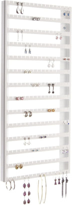 Angelynn's Wall Mounted Earring Holder Organizer Display for Women Small Earrings ONLY, Post Stud Dangle Pierced Earrings, Hanging Closet Jewelry Storage Rack, Luka Large White 9"x20"
