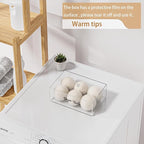 Dryer Ball Holder for Laundry Room ,Acrylic Dishwasher Pods Container with Lid,Dryer Balls Dispenser,Laundry Room Organization and storage Box for Laundry Pods,Clips,Dryer Balls and Sheets (No Balls)