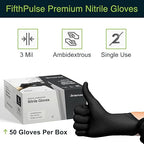 Black Gloves Disposable Latex Free Large, 50 Count - Medical and Dental Grade Surgical Gloves - Powder Free Nitrile Gloves Large - 3 Mil Thickness