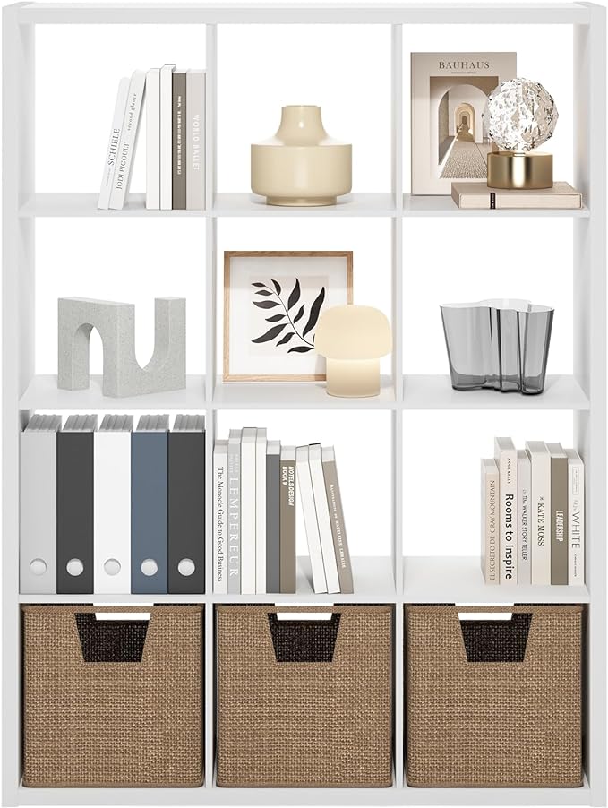 Furinno Cubicle Open Back Decorative Cube Storage Organizer, 12-Cube, White