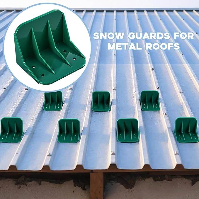 Taiyin 25 Pack Large Snow Guards for Metal Roofs 4 x 3 x 3 Inch Jumbo Ice Guard Snow Stops for Prevent Sliding, Without Screws or Adhesive (Green)