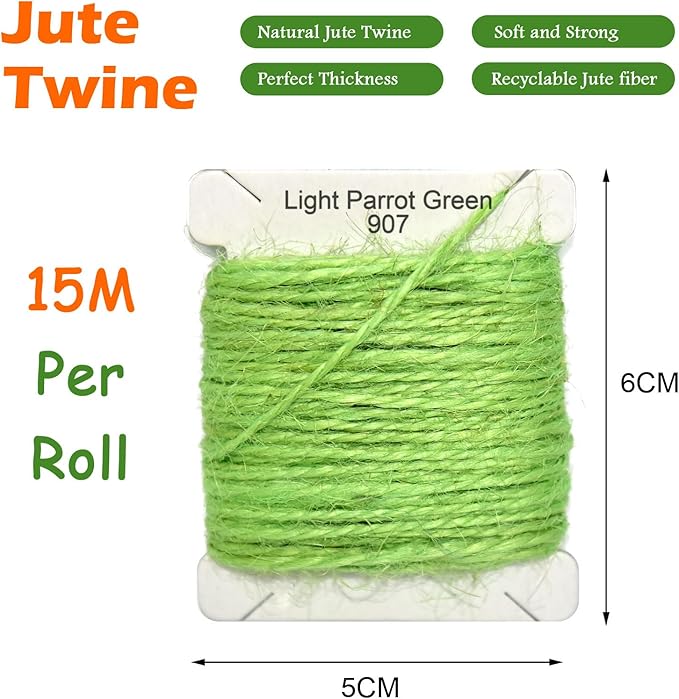 Jute Twine 15m Long Twine String for Crafts Gift Wrapping Packing Gardening Crochet Knitting Macrame Decor (Light Parrot Green)