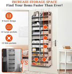 Over the Door Organizer 6 Tiers, Extra Large Behind Door Storage of 12 Compartments, 80 lbs Weight Capacity Hanging Storage Organizer with Clear Window Kids Toys, Shoes, Diapers, Room storage