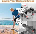 Floor Scrub Brush with Long Handle, BITOPE 3 in 1 Stiff Bristles Deck Brush 360° Rotating Floor Scrubber with Squeegee, Tweezer for Clean Patio, Deck, Tile, Concrete, Balcony Outdoor