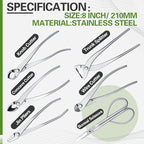 Nuogo 6 Piece Bonsai Tool Set with Roll Bag 8 Inch Heavy Duty Gardening Pruning and Care Kit Concave Knob Wire Cutter Trunk Splitter Jin Pliers Scissors