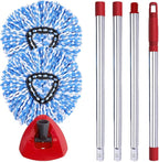 Spin Mop Head, Base, Handle Replacement for O-ceda EasyWring RinseClean Microfiber Spin Mops, 2 Microfiber Mop Refills, 1 Triangle Head Cover and 30-58in Handle (Blue (2-Tank System))
