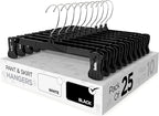 Sharpty Pant & Skirt Hangers - Closet Hangers for Shorts, Shirts, Jeans, Dresses, Slacks, Coats, Clothes, Clothing, Garments & More - Durable, Space Saving & Non-Slip, Black - 25 Pack