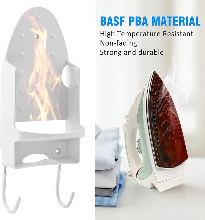 Ironing Board Hanger Wall Mount Ironing Holder Iron Hanger with Ironing Board Rack for Max 5 Inch Width Iron (White)