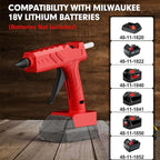 Cordless Hot Glue Gun for Milwaukee 18V Battery, 60W Full Size Craft Glue Gun, Handheld Hot Glue Gun Kit with 30pcs 0.43'' Glue Sticks for Home Repair Arts Crafts DIY(No Battery)