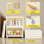 Stackable Storage Bins 104 Qt, Folding Storage Box with Lids and Doors, Open Front Folding Storage Bins with Wheels Large Plastic Storage Container Closet Organizers (3 Tier)