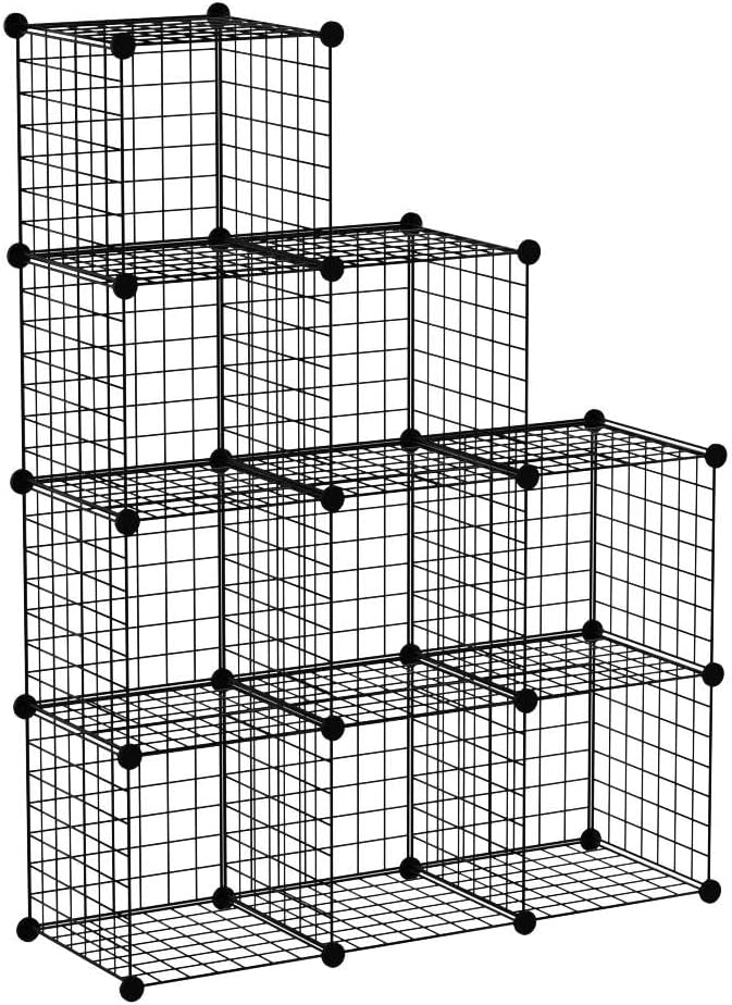 C&AHOME Wire Cube Storage - 9-Cube Organizer, Metal Grids, Modular Bookshelf, Closet Cabinet, Ideal for Home, Living Room, Office - 36.6'L x 12.4'W x 48.4'H Black