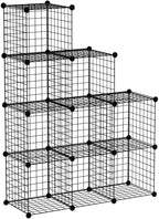 C&AHOME Wire Cube Storage - 9-Cube Organizer, Metal Grids, Modular Bookshelf, Closet Cabinet, Ideal for Home, Living Room, Office - 36.6'L x 12.4'W x 48.4'H Black