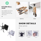 DOITOOL Wall-Mounted Kitchen Utensil Hooks Set, 2pcs Punch-Free Wall Organizer Hooks in Black and Gray White, Space-Saving Hanging Rack for Spatulas and Spoons, Kitchen Storage Solution