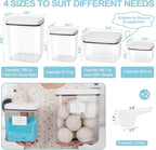 4 Pack Stackable Laundry Pods Container & Dryer Sheet Holder with Pop-Up Lids & Labels, Sealing Laundry Room Organization and Storage Jars for Powder, Scent Bead, Dryer Balls
