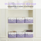 Storage Baskets for Shelves 13.8x9.8x6.7 Inch-Foldable Fabric Organizing Storage Bins with Handles, Closet & Bathroom Organizer, Home Storage for Kitchen, Office (3-Pack, White&Purple)