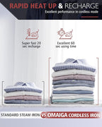 Cordless Iron for Clothes, 1500W Steam Iron Rapid Heating, Ceramic Soleplate, Auto Shut Off, Self-Clean, Anti-Calc, 3 Temperature Settings, 11.84oz Water Tank Ironing Clothes for Home, Black