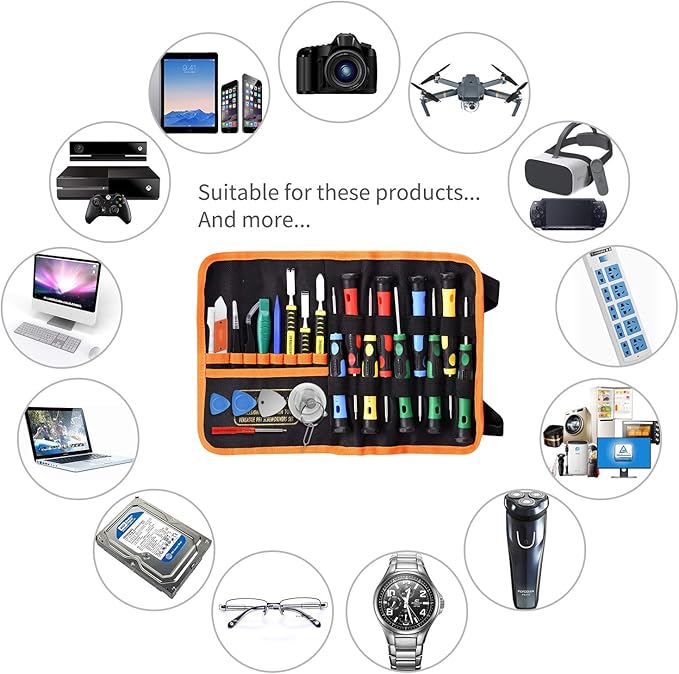 25pcs Electronics Repair Tool Kit, GangZhiBao Precision Screwdriver Set Magnetic for Fix Apple iPhone,Cell Phone,Smart Watch,Computer,PC,Tablet,iPad,Camera,Xbox,PS4 Pry Open Replace Screen Battery