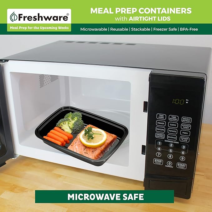 Freshware Meal Prep Containers [50 Pack] 1 Compartment Food Storage Containers with Lids, Bento Box, BPA Free, Stackable, Microwave/Dishwasher/Freezer Safe (28 oz)