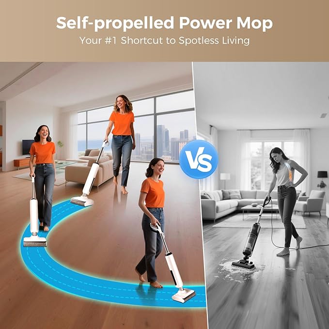 Wet Dry Vacuum Cleaner, 180°Lie-Flat Vacuum Mop All in One with Auto Self-Cleaning, Smart Floor Cleaner Machine for Hard Floor, 35 Mins Runtime, Edge Cleaning, Self-Propelled Vacuum Mop Combo