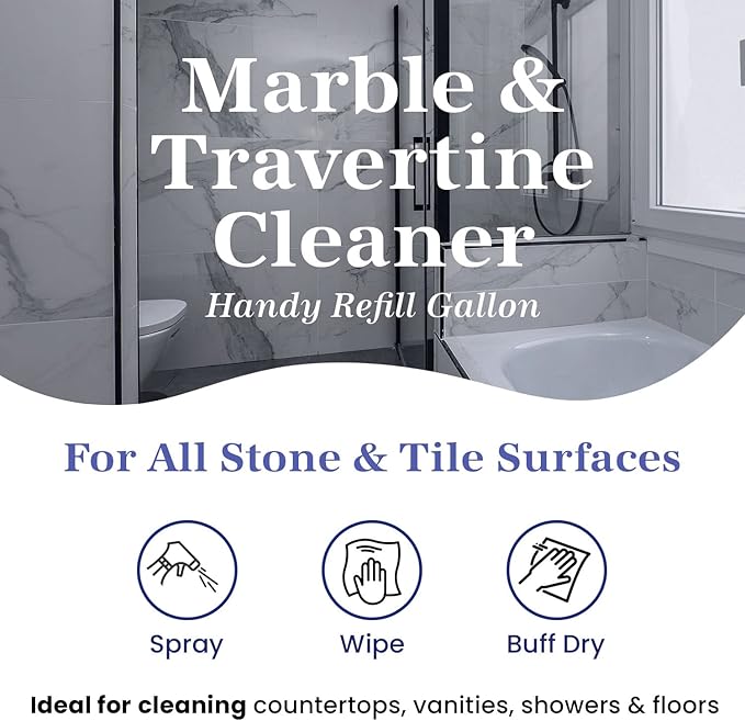 InterCare Marble and Travertine Cleaner, Natural Stone & Terrazzo Liquid Cleaner, Shower & Tile Surface Care, Floor, Walls & Countertop Cleaner and Degreaser, Refill Gallon