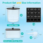 Laundry Pods Container & Dryer Sheet Holder, Laundry Room Organization and Storage Jars with Lids, Labels & Scoops for Powder Detergent Scent Booster, Black Lid