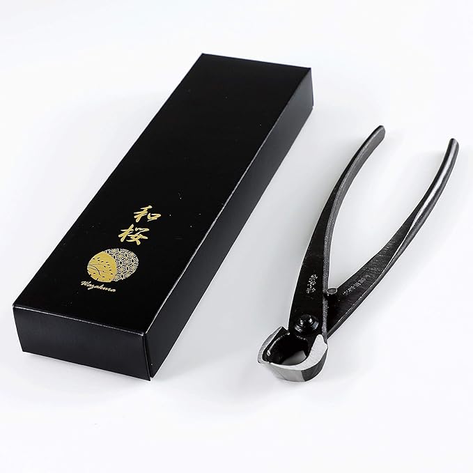 Wazakura 4PCS Bonsai Essential Tool Kit MADE IN JAPAN, Yasugi Steel Twig Bonsai Scissors + Concave Branch Cutter 8in (200mm) + Stainless Tweezers + Sap Eraser Set