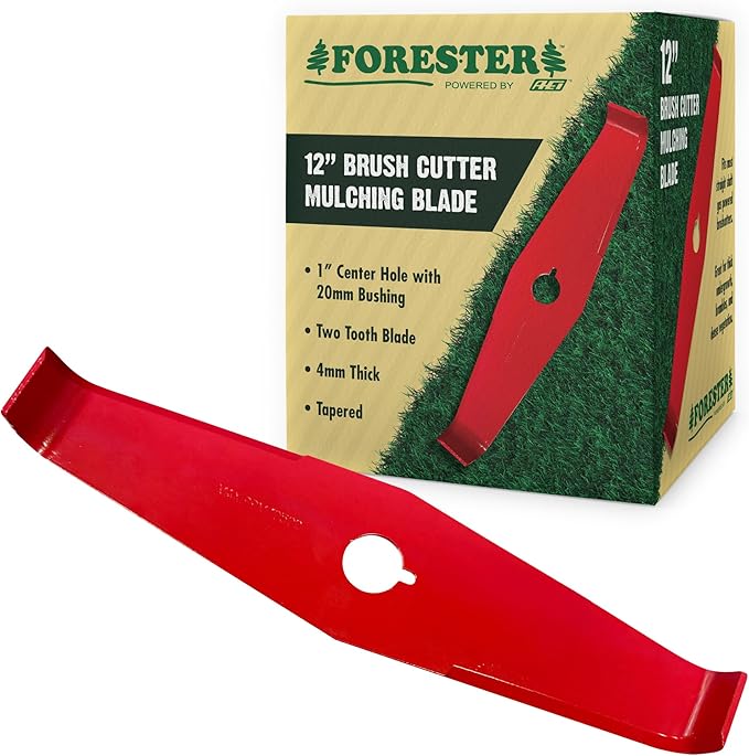 FORESTER 12" Universal Mulching Blade - Brush Cutter Blade for Weedeater | Tapered Steel Brushcutter Attachment | Fits 1" and 20mm Arbor