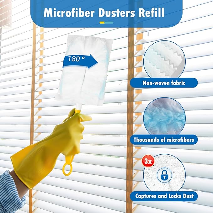 30 Count Duster Refills Compatible with Dusters 180° Handle Dusters, 180° Heavy Duty Multi-Surface Duster Replacement with 1 Standard Handle, Unscented