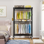 P3 Rolling Clothes Rack, Clothing Racks for Hanging Clothes, Heavy Duty Garment Rack with Wheels, Freestanding Portable Closet Organizer 39.4''W x 14''D x 78.5''H, Max Load 464 LBS, Black