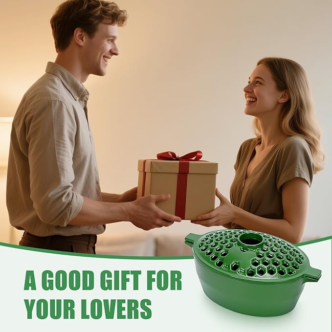 G GOOD GAIN Wood Stove Steamer - Cast Iron Stove Humidifier with Large Opening Top | Oval Bowl Fire Place Stove Pot for Home Heating Decorative | Matte Finish & 2.7 Quart, Green