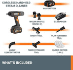 Worx 20V SteamStorm Cordless Handheld Steam Cleaner w/Accessories, Steamer for Cleaning 220°F 8-Second Preheat, Lightweight Portable Steamer for Home Car – Battery & Charger Included