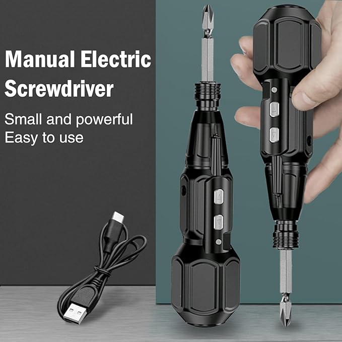 Electric Screwdriver Cordless Rechargeable Power Screwdriver Set, Portable Automatic Home Repair Tool Kit with LED Lights & USB Charging Cable for Men (2PCS)