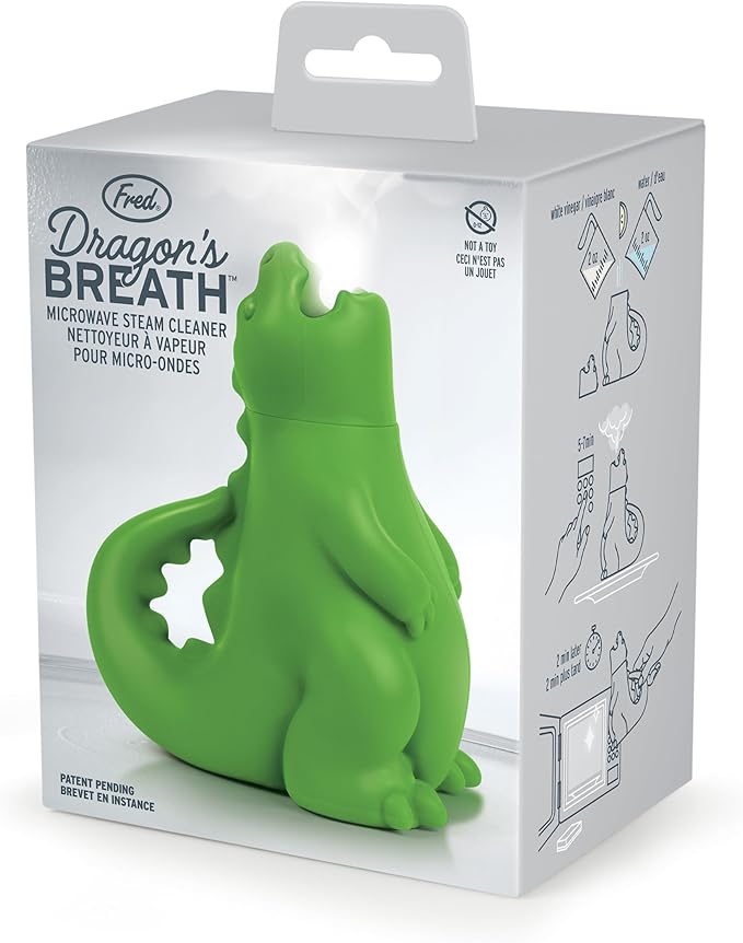 Genuine Fred DRAGON'S BREATH Microwave Steam Cleaner, BPA-Free Silicone Dragon Design, Easy to Use, Reduces Cleaning Time, Dishwasher Safe, Fun and Effective Kitchen Gadget