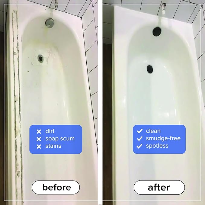 Fiberglass Shower Cleaner - 32 oz Fiberglass Cleaner for Bathtubs, Showers, Tile, Faucets & Bathrooms - Helps Remove Stains from Rust, Soap Scum & Hard Water - Streak-free, Non-Toxic Spray