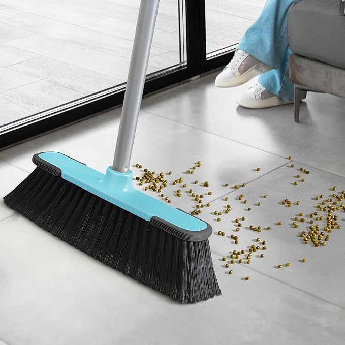Blue Indoor Broom 54" Long Handle House Broom for Floor Cleaning Sweeping Broom for Kitchen, Garage, Lobby, Patio and Garden