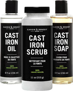 CARON & DOUCET - Ultimate Cast Iron Set: Seasoning Oil, Cleaning Soap & Restoring Scrub | 100% Plant-Based & Best for Cleaning Care, Washing, Restoring & Seasoning Skillets, Pans & Grills!
