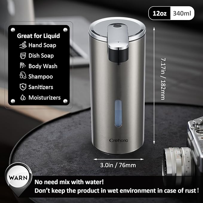 Automatic Soap Dispenser, Automatic Soap Dispenser Touchless, Kitchen & Bathroom, 3 Adjustable Volume for Liquid Soap, Water-Resistant, Hotel, Restaurant and School, Clog-Free, Stainless Steel