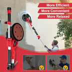 Drywall Sander, 1000W Popcorn Ceiling Removal Tool, Foldable Automatic Drywall Sander with Vacuum Dust Collection, LED Light, 6 Variable Speed 800-2200RPM,15Pcs Sanding Discs (Red）