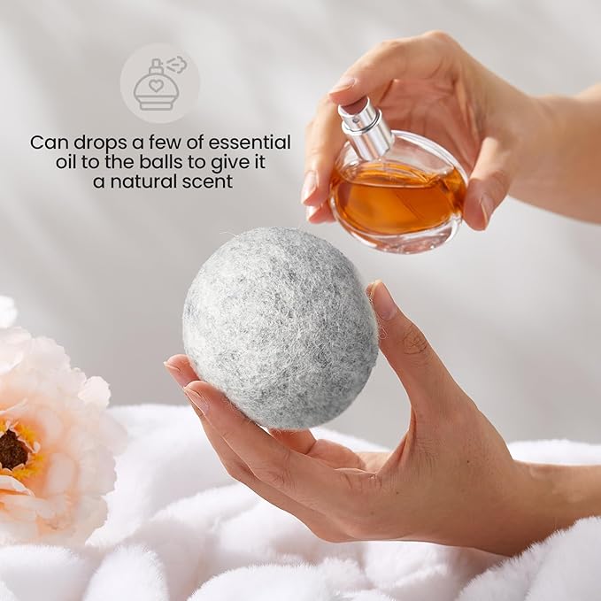Kenning 26 Pieces Wool Dryer Balls Set, 24 Reusable Dryer Balls with 2 Muslin Bags Fabric Softener for Clothes Laundry Anti Wrinkle Anti Static Saving Energy and Time(Gray)