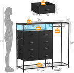 Black Dresser for Bedroom with 8 Drawers and Hanging Rack, 47 Inch Closet Dressers with LED Lights, Shelves & Charging Station, Clothes Storage Organizer