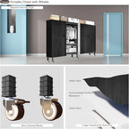 Foldable Portable Armoire Wardrobe Closet for Hanging Clothes Rack, Heavy Duty Covered Clothes Rack with Cover(HARDBOARD Magnetic), Closet Garment Rack for Bedroom Storage (KT Black, 59.05in)