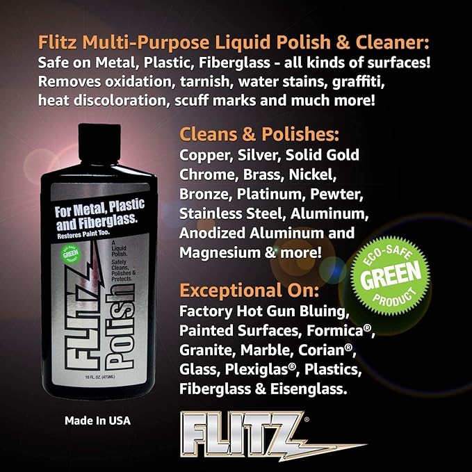 Flitz Multi Purpose Metal Polish Liquid - 7.6oz Bottle of USA-Made Tarnish Remover - For Aluminum, Chrome, Brass, Nickel, Silver - Non-Abrasive Metal Cleaner and Polish, Restorer (24 Pack)