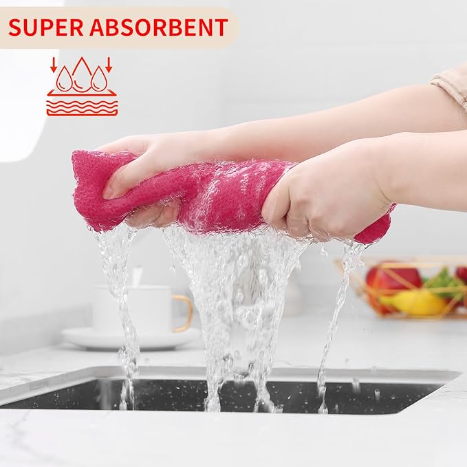 Homaxy 100% Cotton Waffle Weave Kitchen Dish Towels, Ultra Soft Absorbent Quick Drying Cleaning Towel, 13 x 28 Inches, 8-Pack, Hot Pink