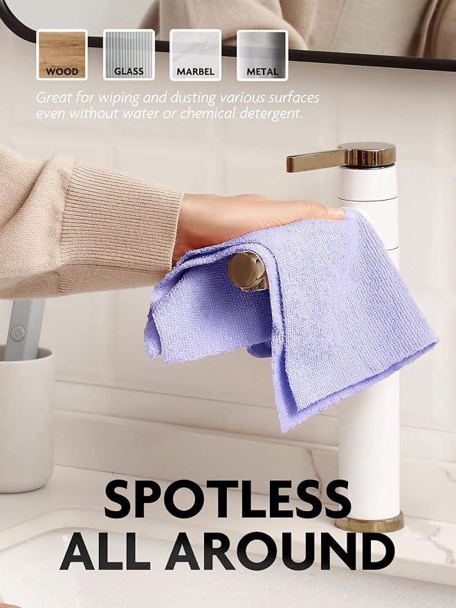 Fantasticlean Microfiber Cleaning Cloth Roll -150 Pack, Tear Away Microfiber Towels, 12" x 12", Reusable, Washable, Ultra Absorbent Dishcloth for Home Supplies, Car, Pet, Kitchen (Pink & Lavender)