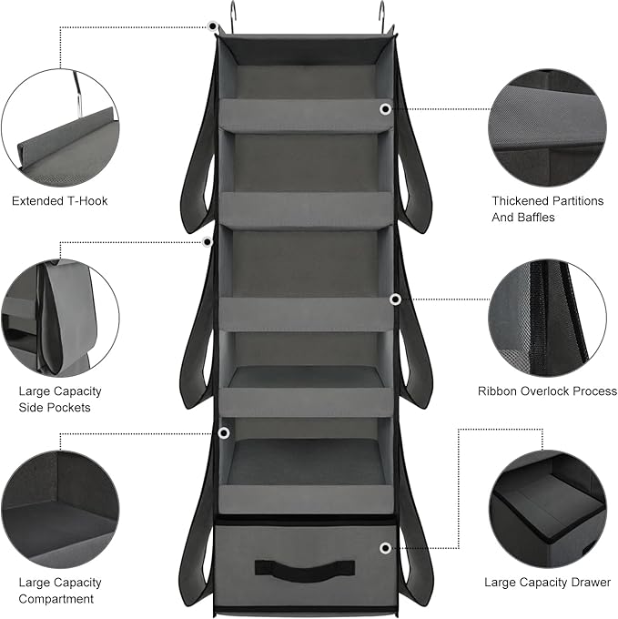 VICTORICH All-IN-ONE Over the Door Organizer, Super Behind the Door Storage Organizer with Door Rack and Large Clear Windows, Wall File Organizer, Hanging Organizer (Big Ear Grey)
